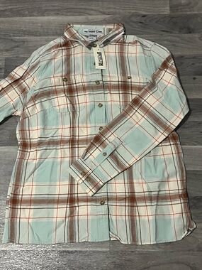 Duluth Trading Co Mint and Brown Plaid Flannel Shirt